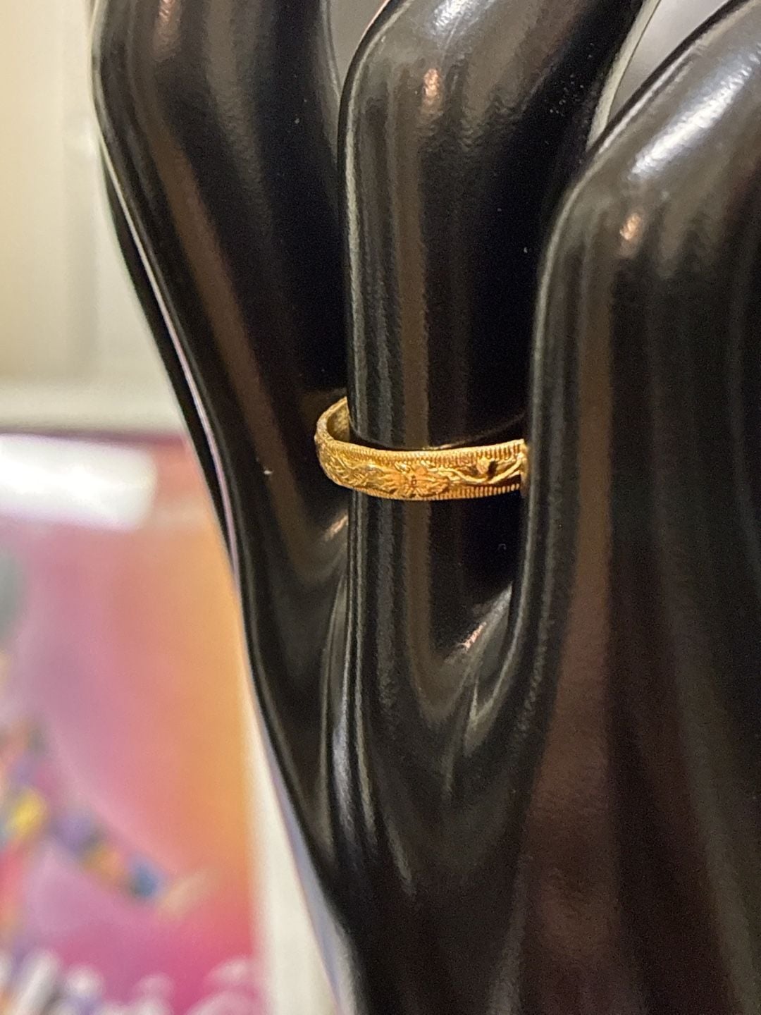 RARE! Vintage 1920s Art Deco Floral Milgrain Engraved 14K Gold Wedding Band 3