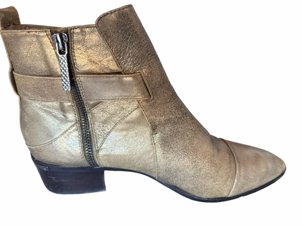 VINTAGE DONALD J PLINER Ankle Boots Size 8.5M Gold Leather Zip Block Heel 11