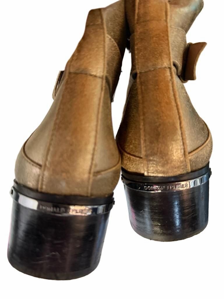VINTAGE DONALD J PLINER Ankle Boots Size 8.5M Gold Leather Zip Block Heel 13