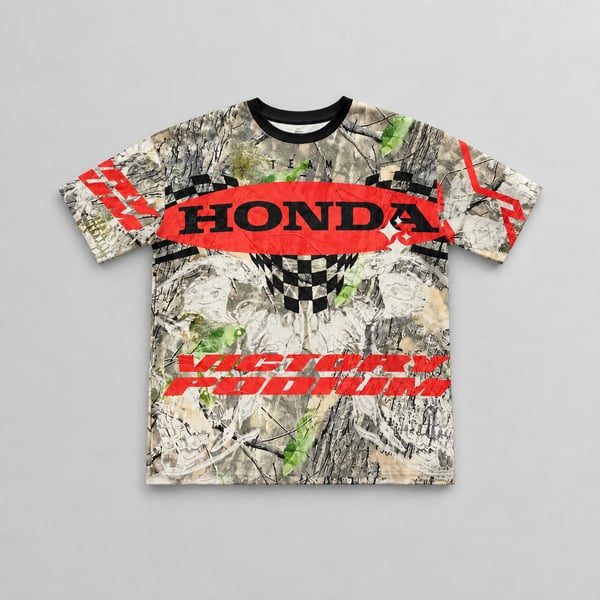 JT Racing x Honda Double Skull T-Shirt Size S Natural Camo