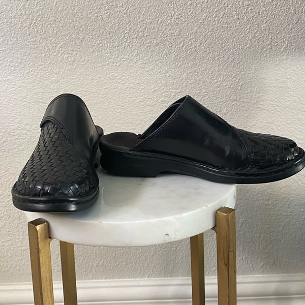 Clarks Black Woven Leather Mules Clogs Comfort Slide Shoes 8m