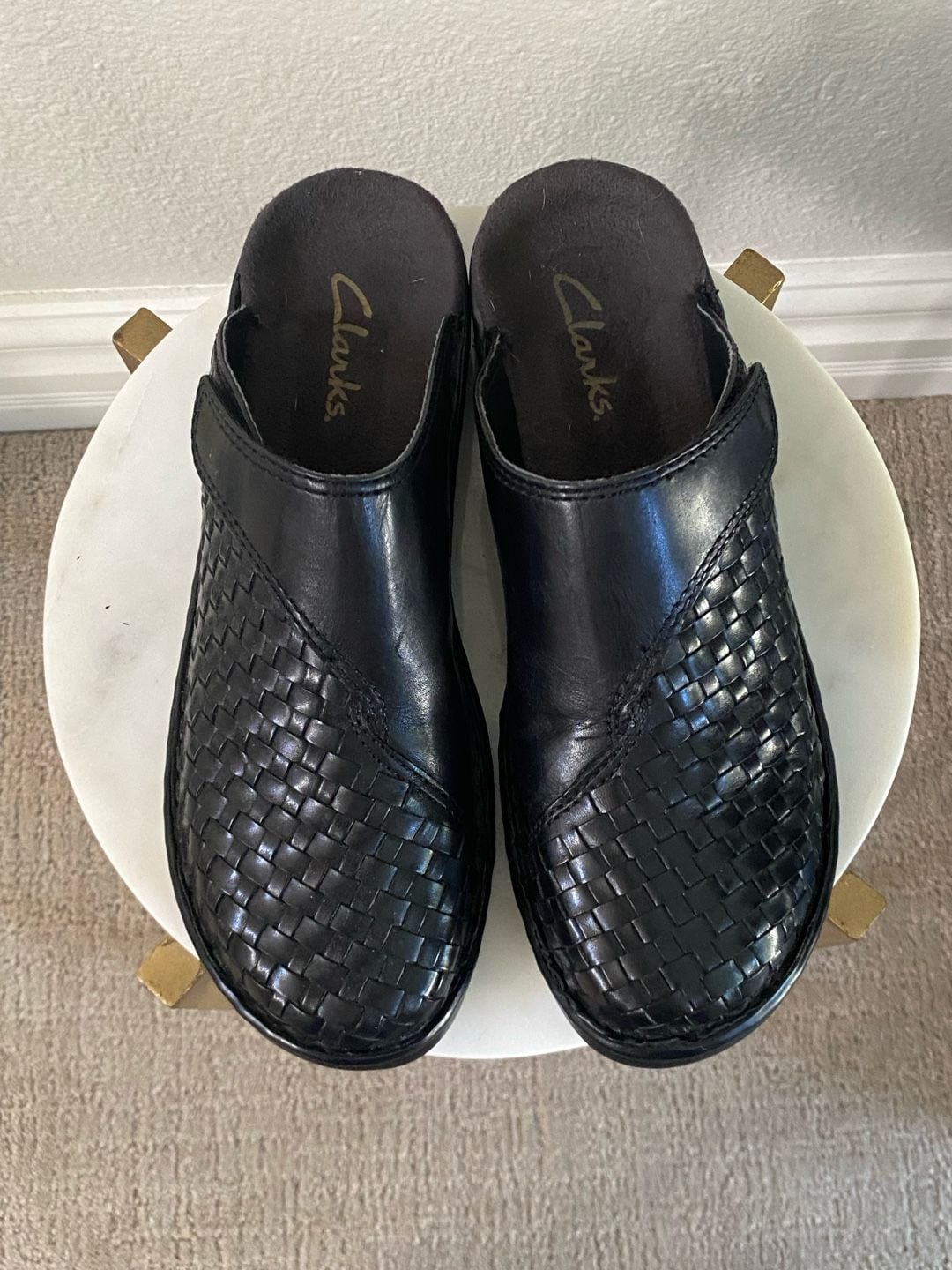 Clarks Black Woven Leather Mules Clogs Comfort Slide Shoes 8m 4