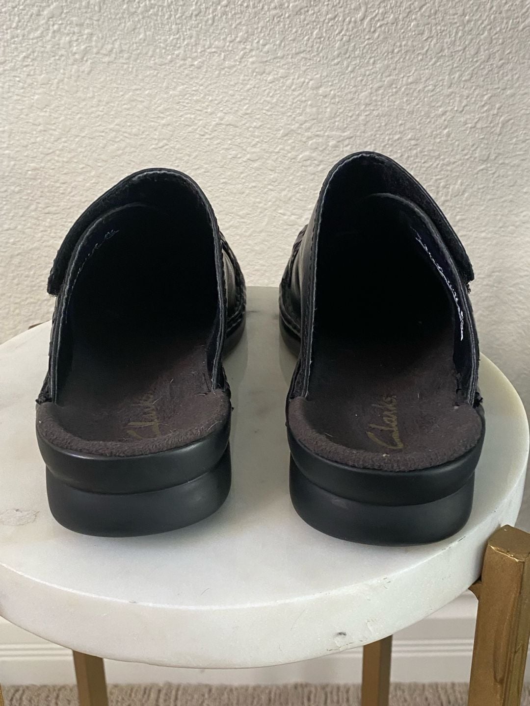 Clarks Black Woven Leather Mules Clogs Comfort Slide Shoes 8m 6
