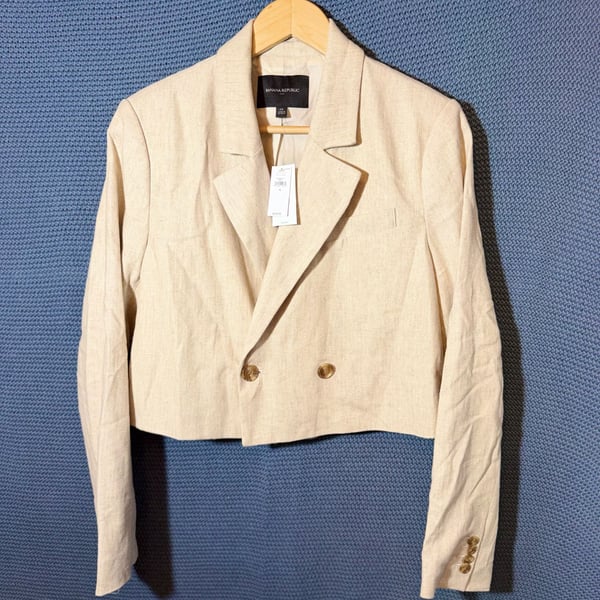 Banana Republic Cropped Double Breasted Blazer Size 12 Beige Linen