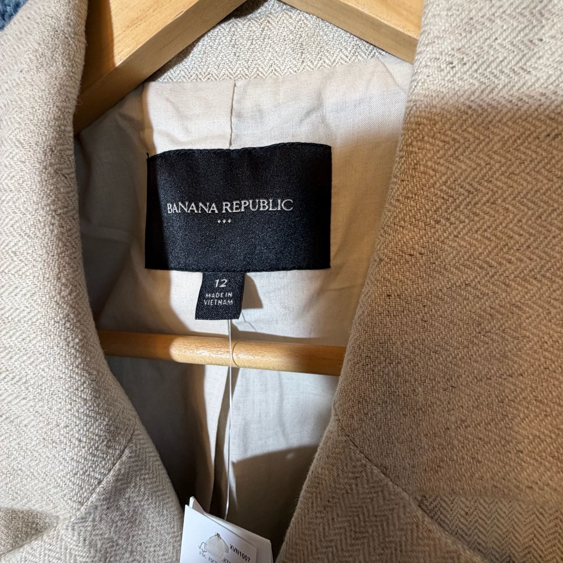 Banana Republic Cropped Double Breasted Blazer Size 12 Beige Linen 7
