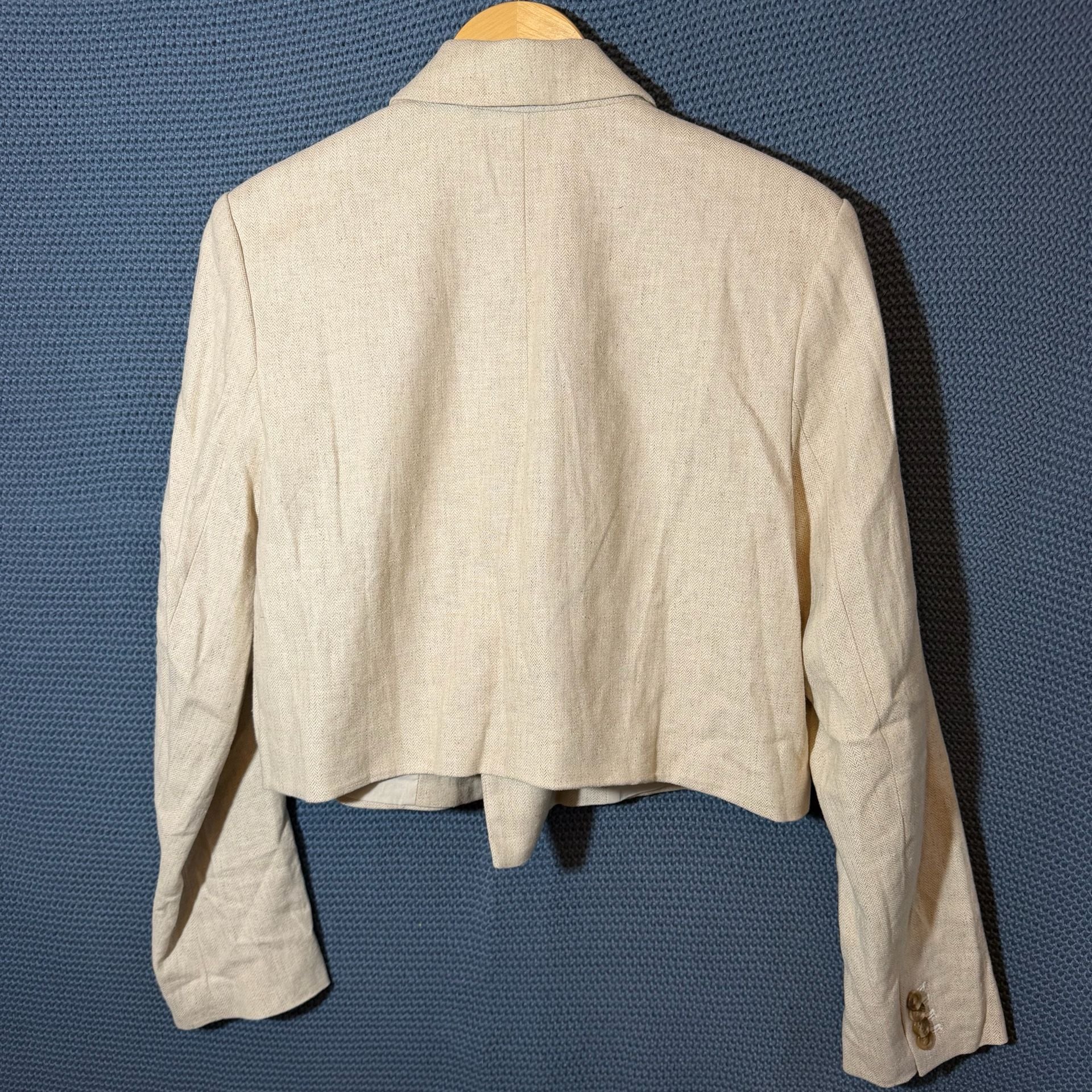 Banana Republic Cropped Double Breasted Blazer Size 12 Beige Linen 9