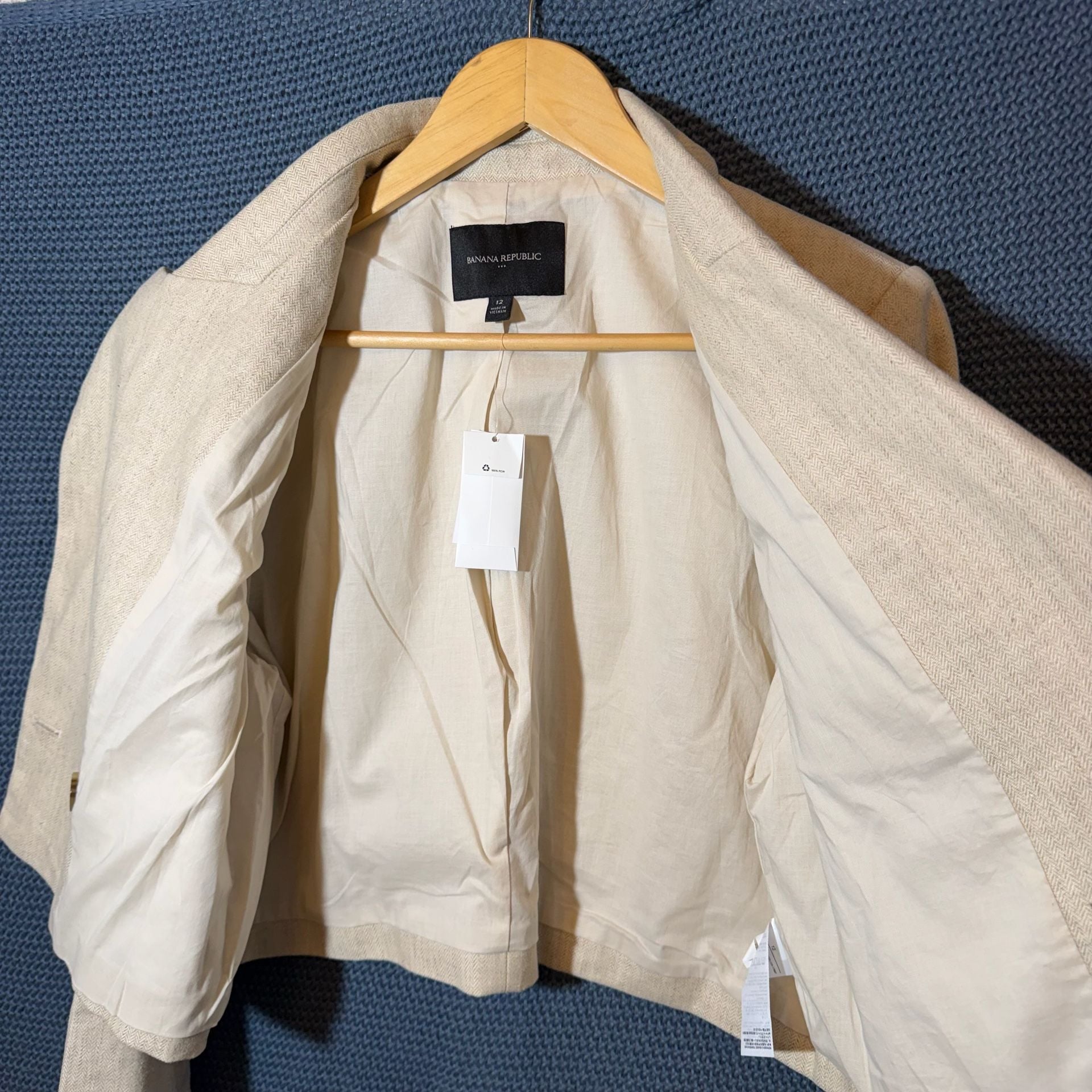 Banana Republic Cropped Double Breasted Blazer Size 12 Beige Linen 10