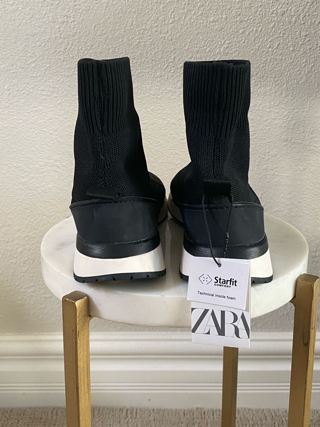Zara Starfit Technical Insole Foam Sock Sneaker Black 6