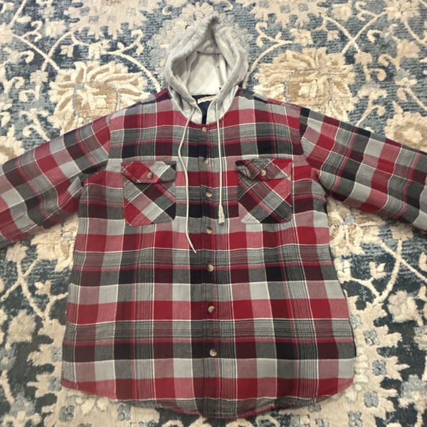 Wrangler Authentics Quilted Lined Hooded Flannel Shirt Jacket Size L Red