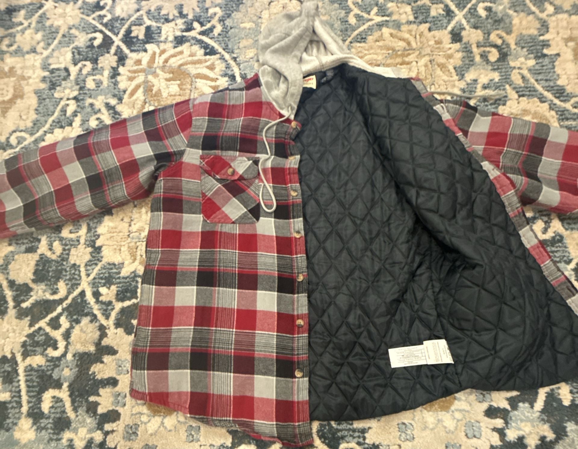 Wrangler Authentics Quilted Lined Hooded Flannel Shirt Jacket Size L Red 7
