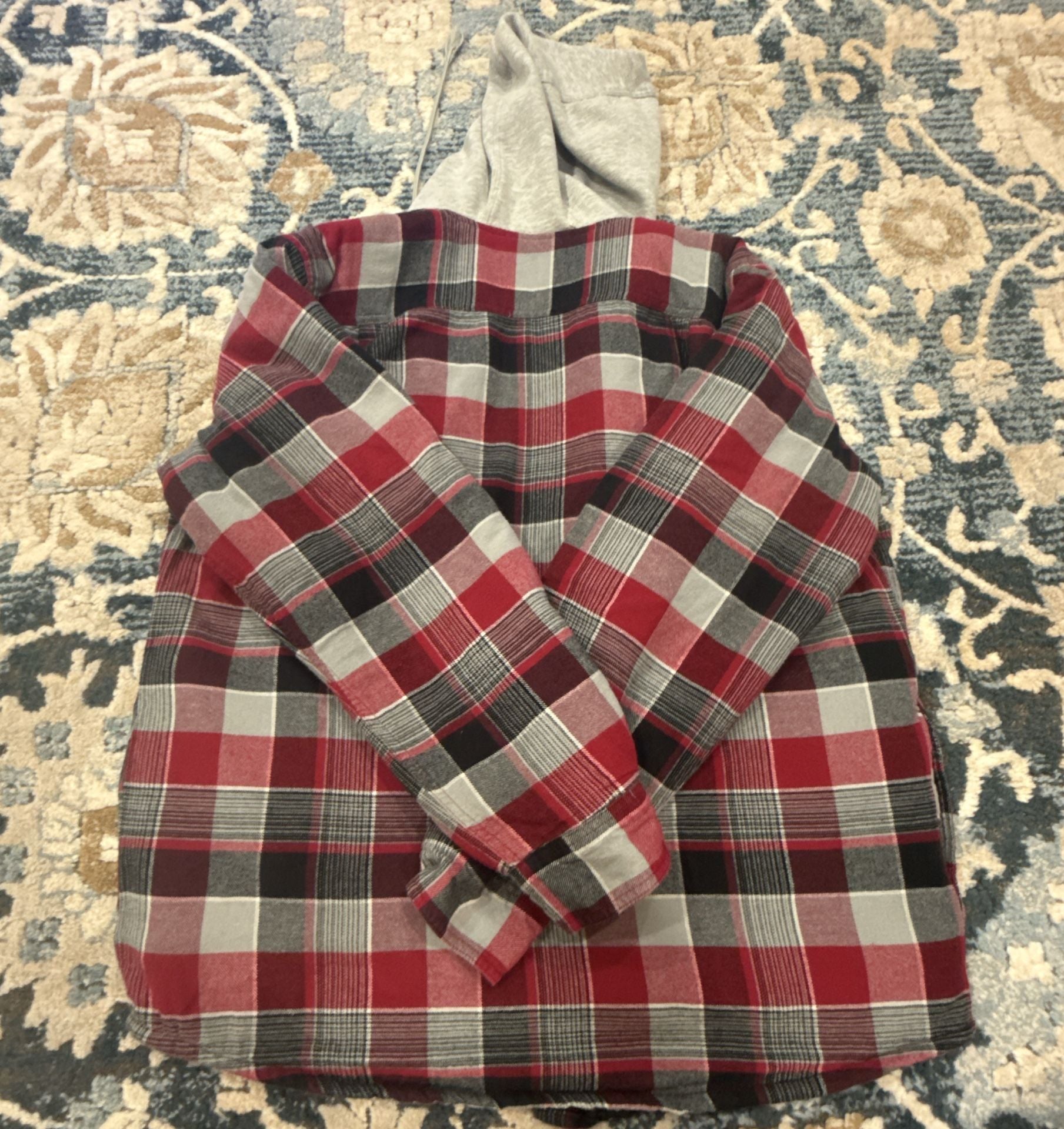 Wrangler Authentics Quilted Lined Hooded Flannel Shirt Jacket Size L Red 9