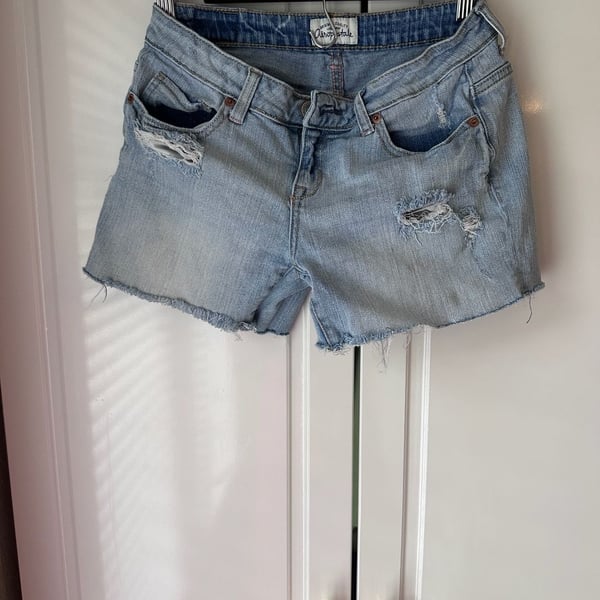 Aeropostale Girls Denim Cutoff Shorts Size 7/8 Light Wash Distressed