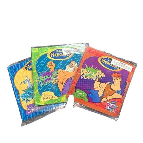 Disney Hercules Pop-Up Playset Books Lot Of 3 Blockbuster Play Pak