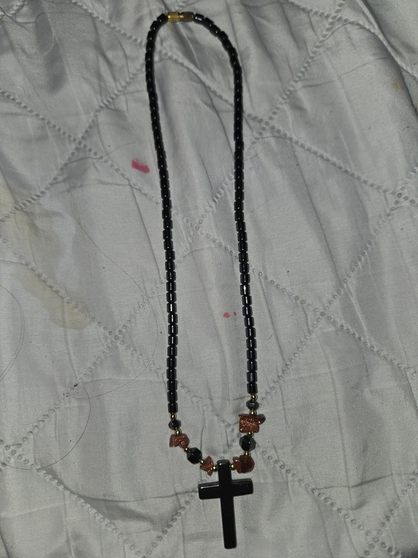 Unbranded Hematite Cross Pendant Necklace with Beaded Chain 3