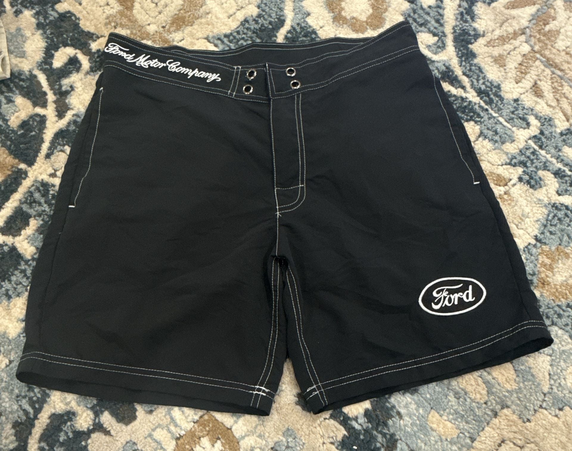 Ford Pacsun Board Shorts Black White Contrast Stitch Swim Trunks 2