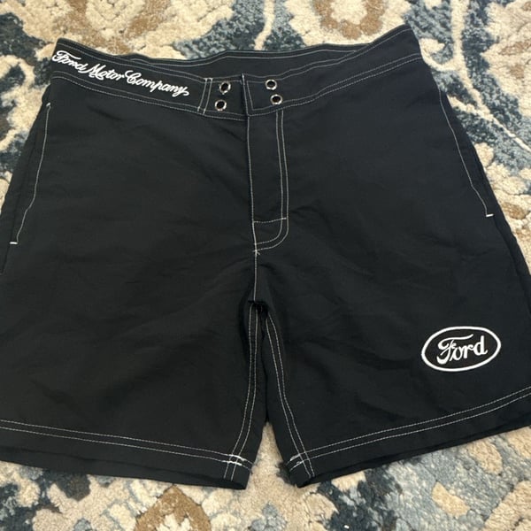 Ford Pacsun Board Shorts Black White Contrast Stitch Swim Trunks