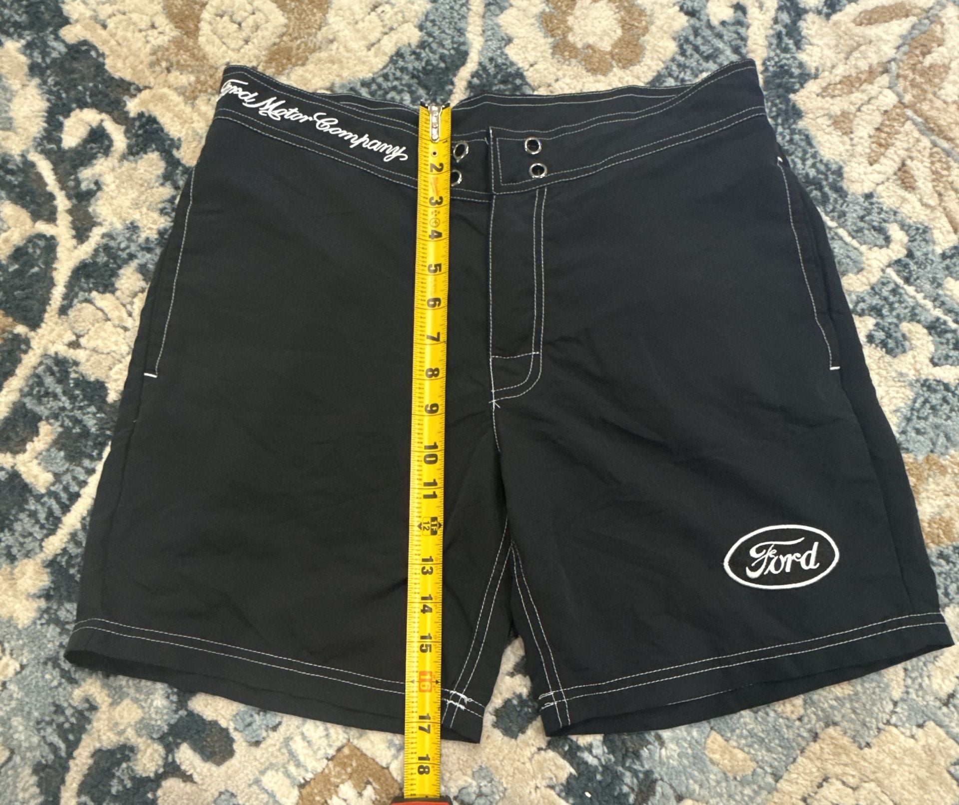 Ford Pacsun Board Shorts Black White Contrast Stitch Swim Trunks 5