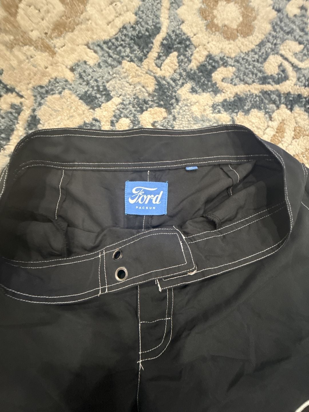 Ford Pacsun Board Shorts Black White Contrast Stitch Swim Trunks 4