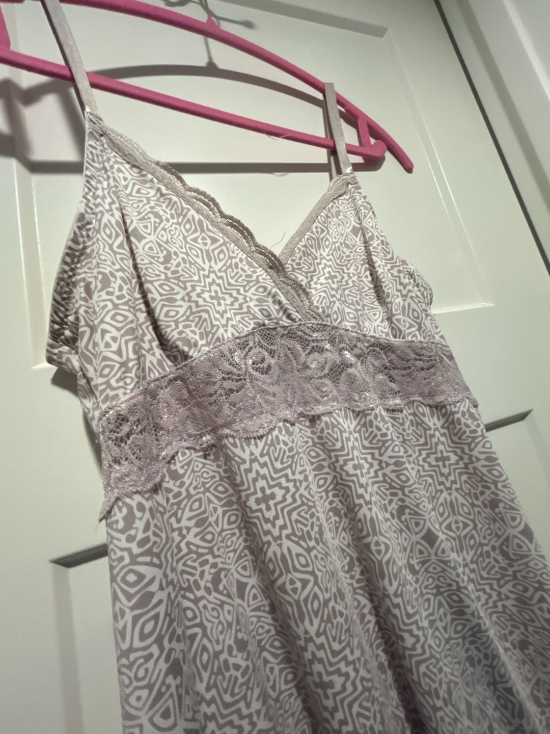 Vintage Marilyn Monroe Sleep Dress Size XL Purple Print Lace Cami Chemise 4