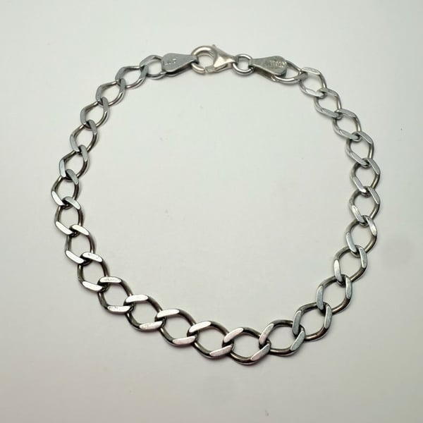 Italian Sterling Silver Double Link Chain Bracelet Size 7 Inches