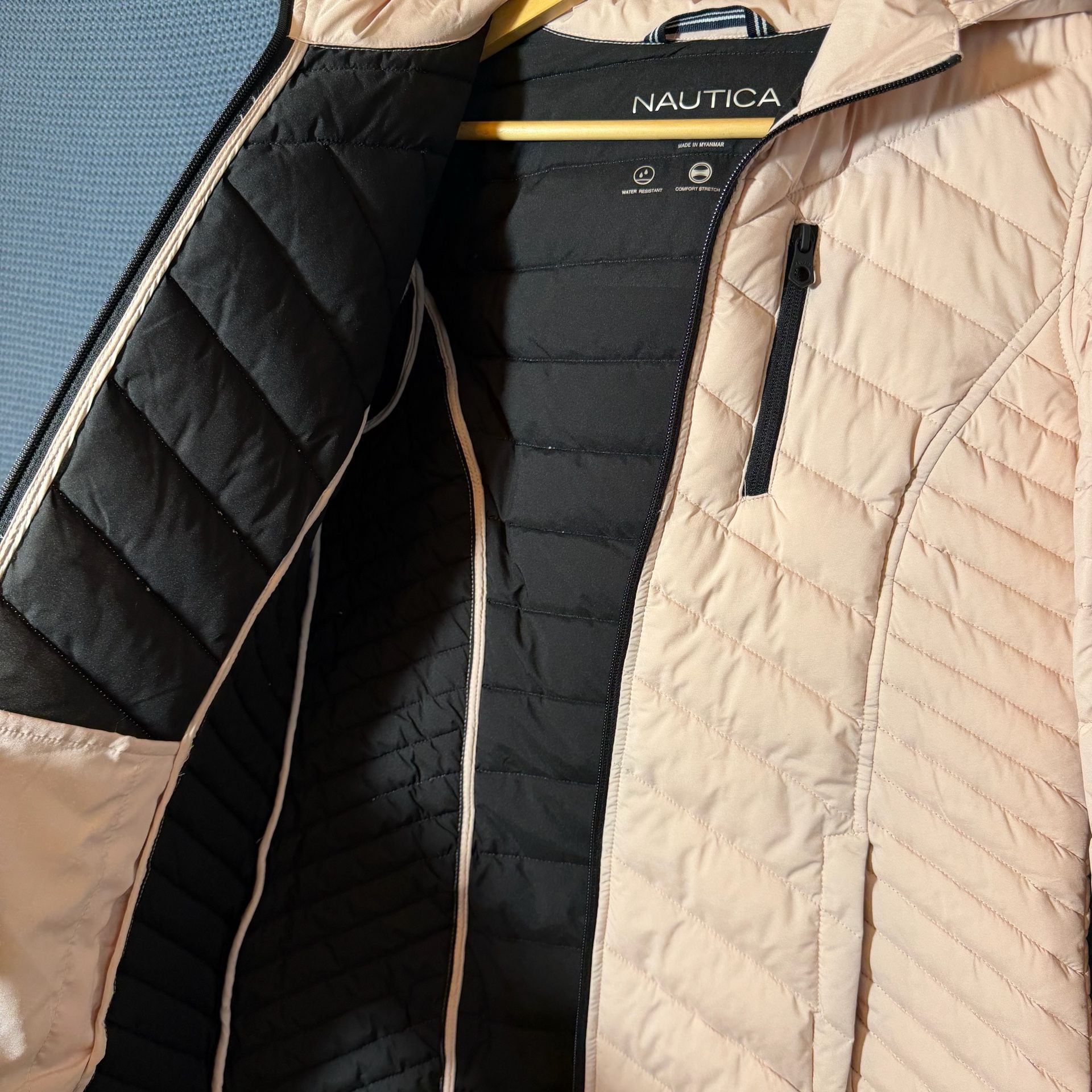Nautica Puffer Jacket Pink Hooded Quilted Full Zip Coat 9