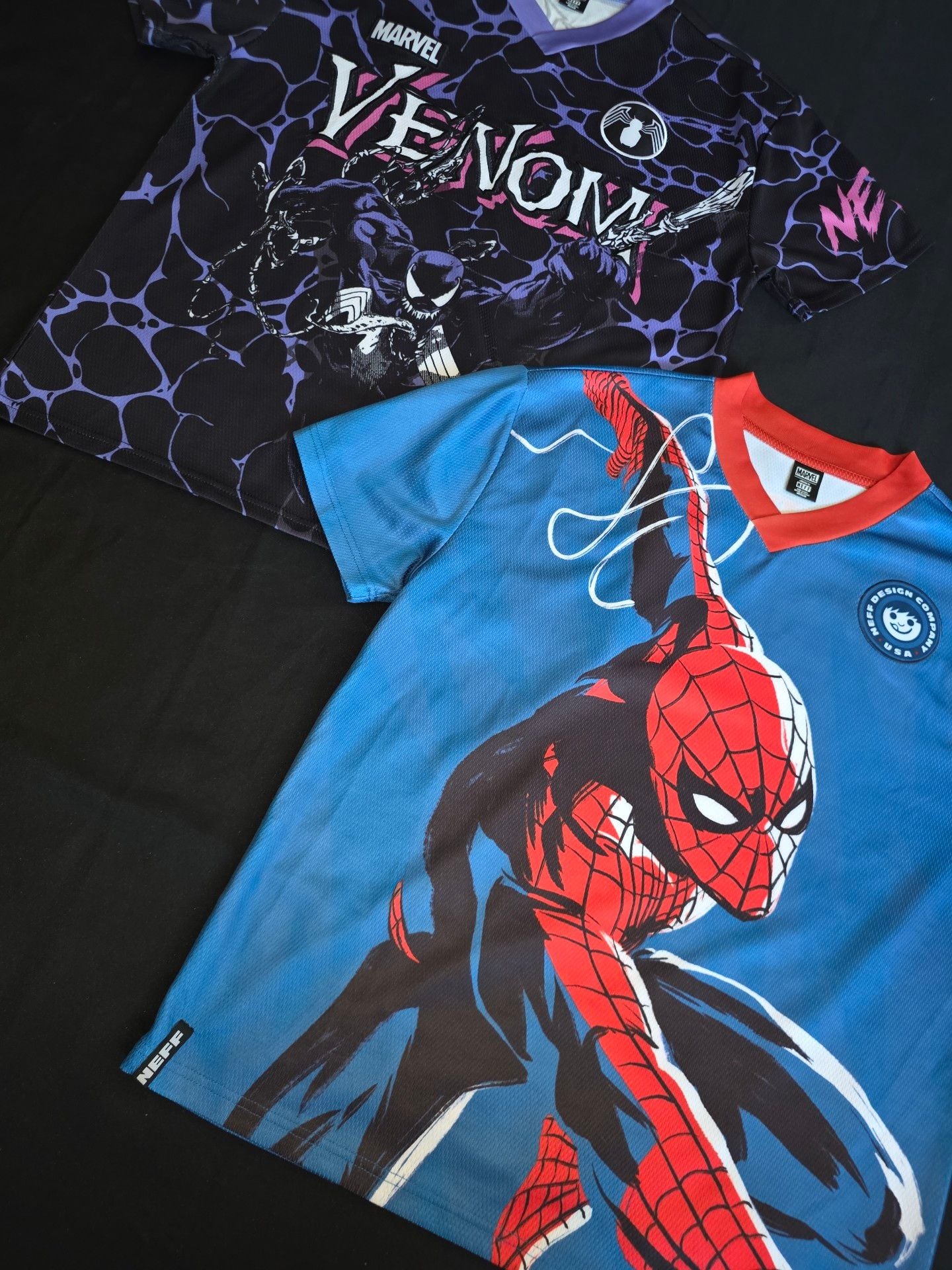 Marvel Neff Venom and spider man soccor shirts both Size Medium 1