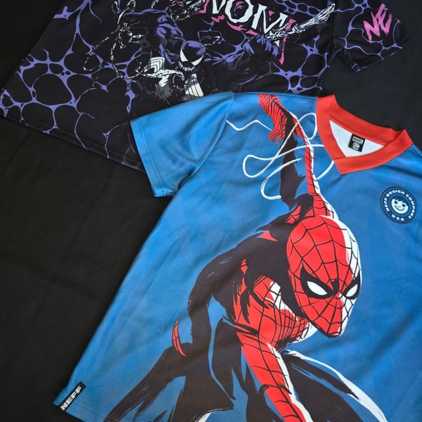 Marvel Neff Venom and spider man soccor shirts both Size Medium