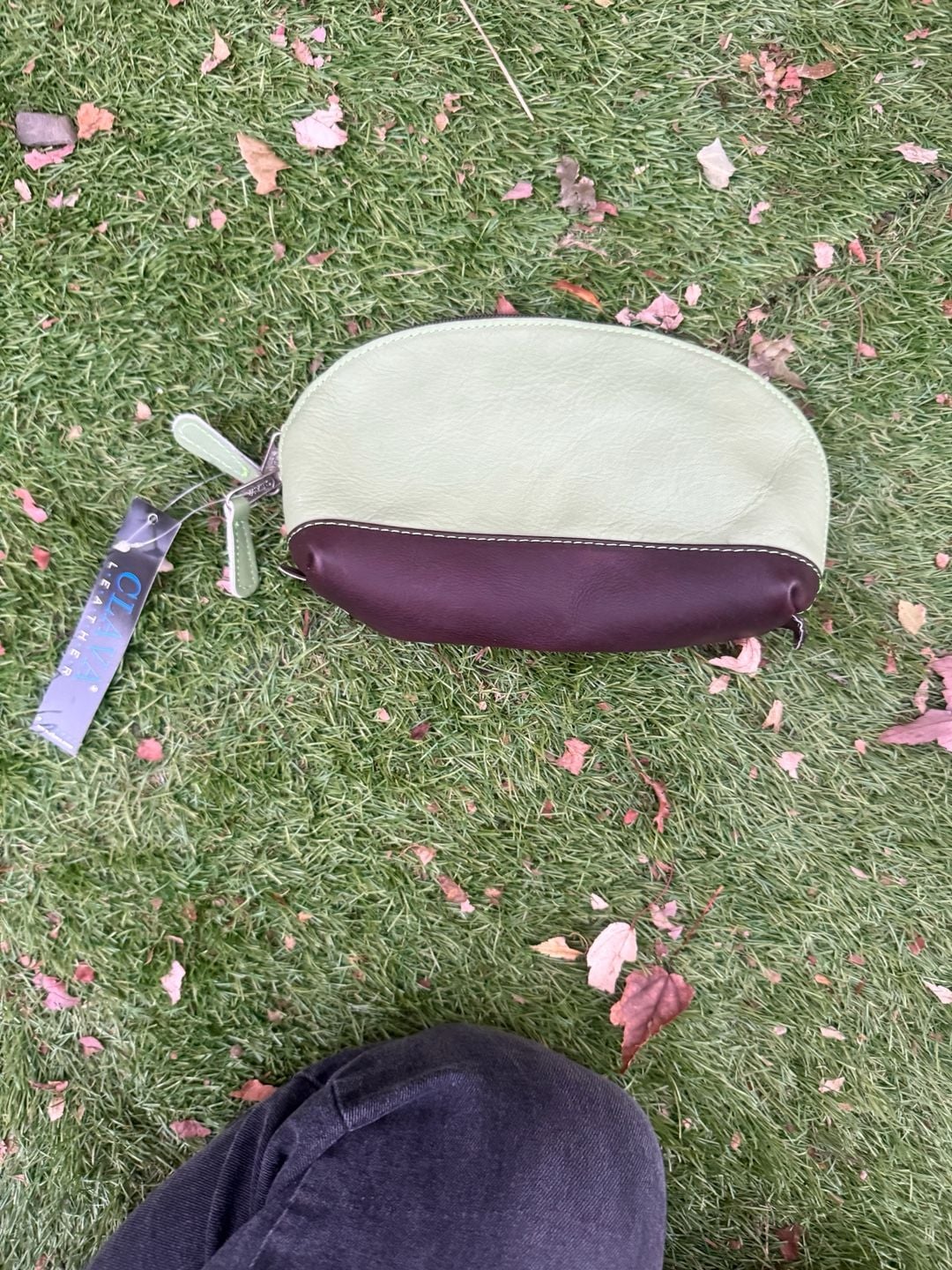 Clava Leather Style 112 Pouch Green and Dark Brown 2