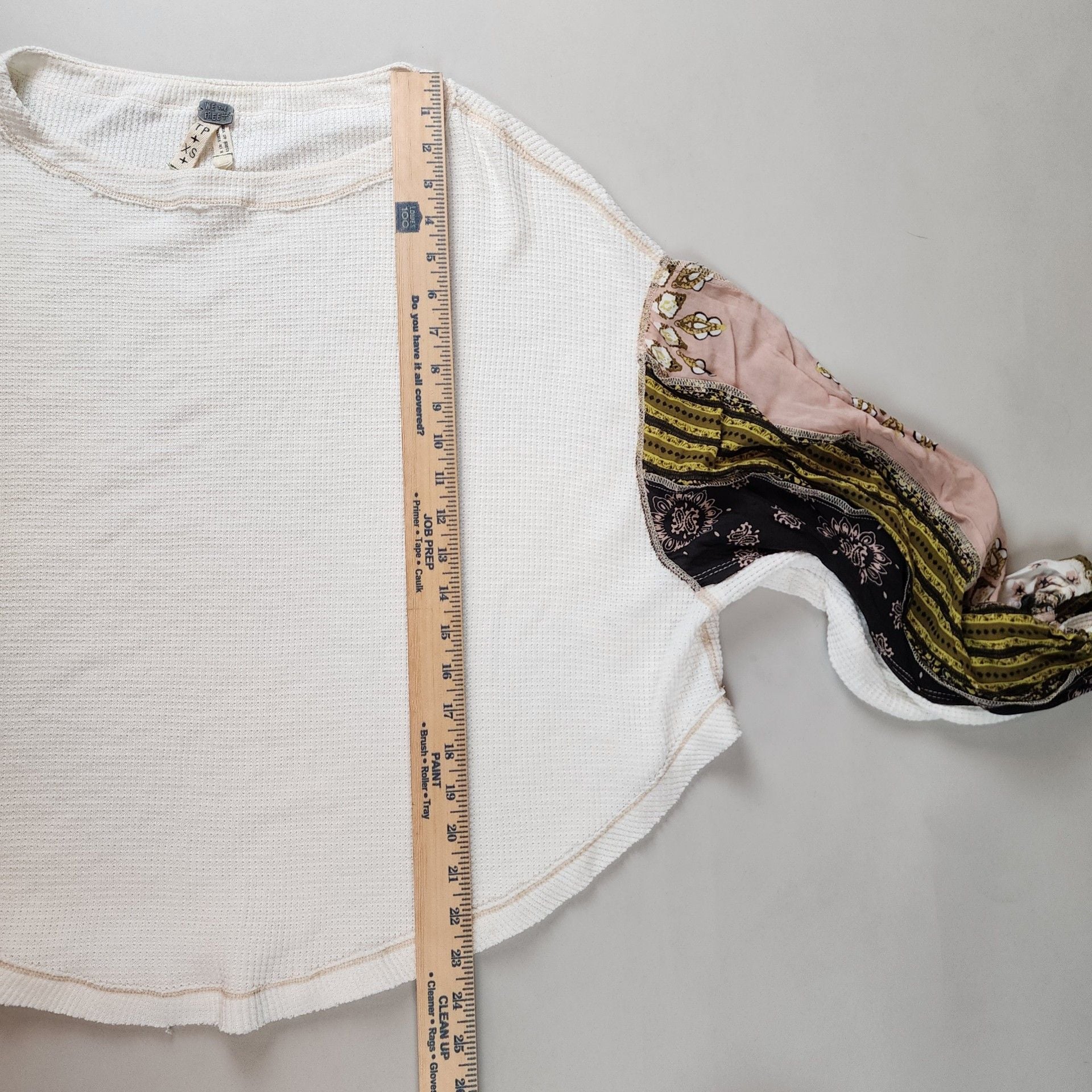 Free People Thermal Top XS White Patchwork Sleeve Shirt boho, Whimsigoth  8