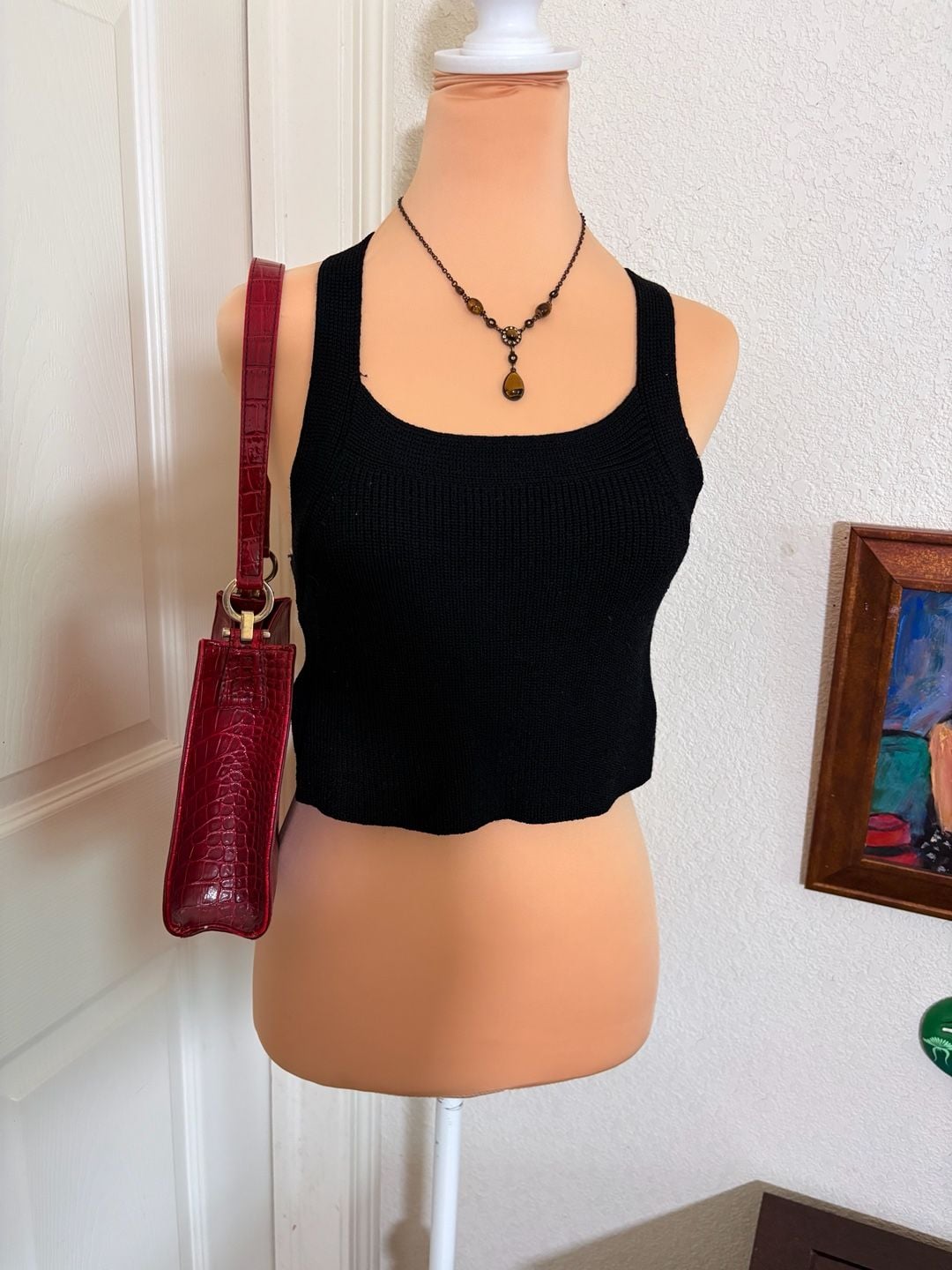 Wilfred Knit Crop Top Black Open Back Sweater Tank 3