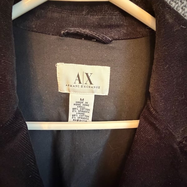 Armani Exchange Corduroy Blazer Size M Black Cotton Blend Jacket