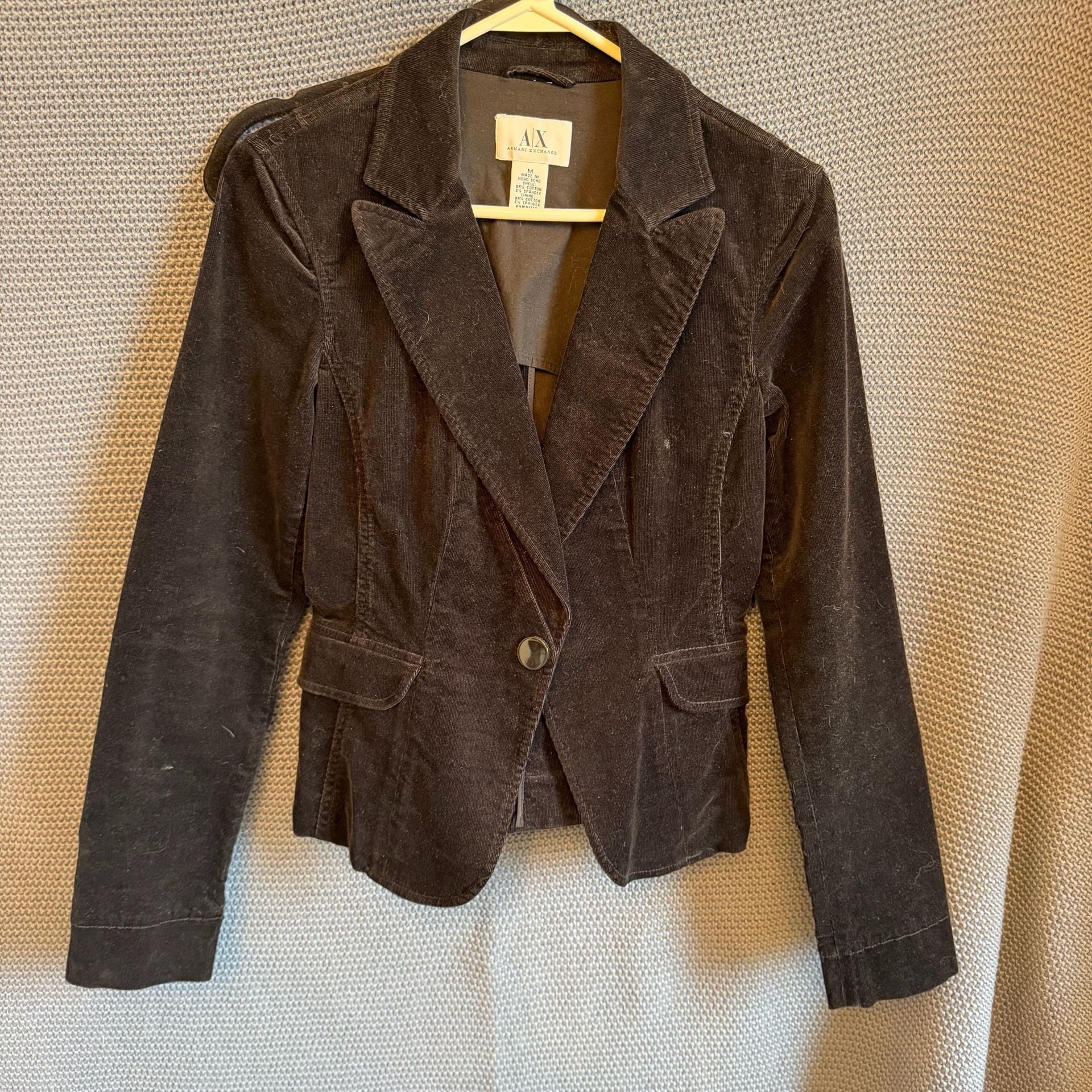 Armani Exchange Corduroy Blazer Size M Black Cotton Blend Jacket 5
