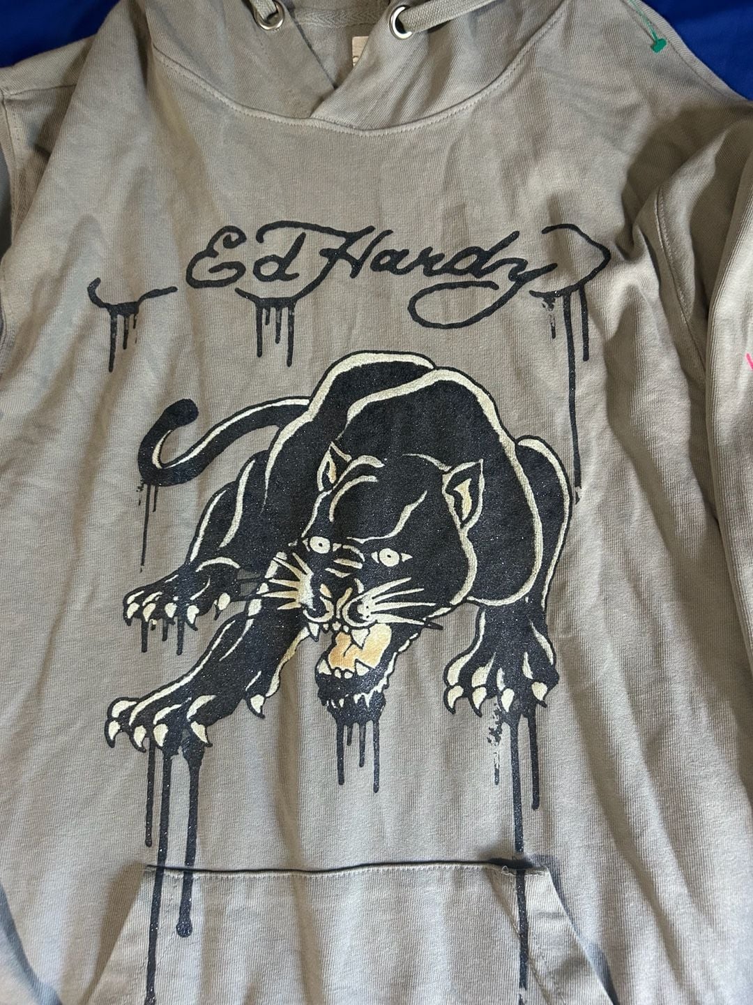 Ed Hardy Panther Tattoo Hoodie Sweatshirt Olive Green Size M 3