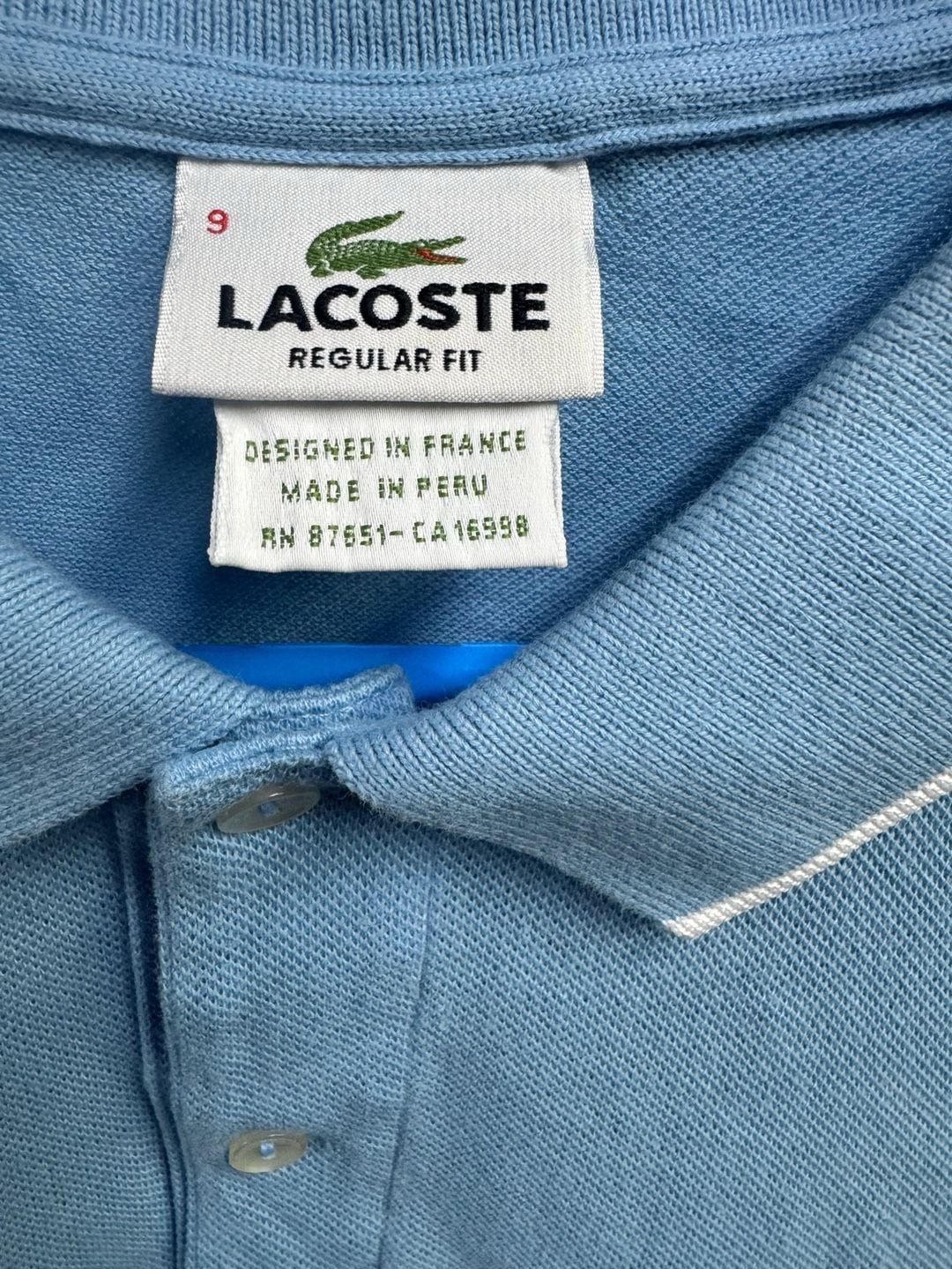 Lacoste Regular Fit Polo Shirt Size 9 Light Blue Cotton Tipped 4