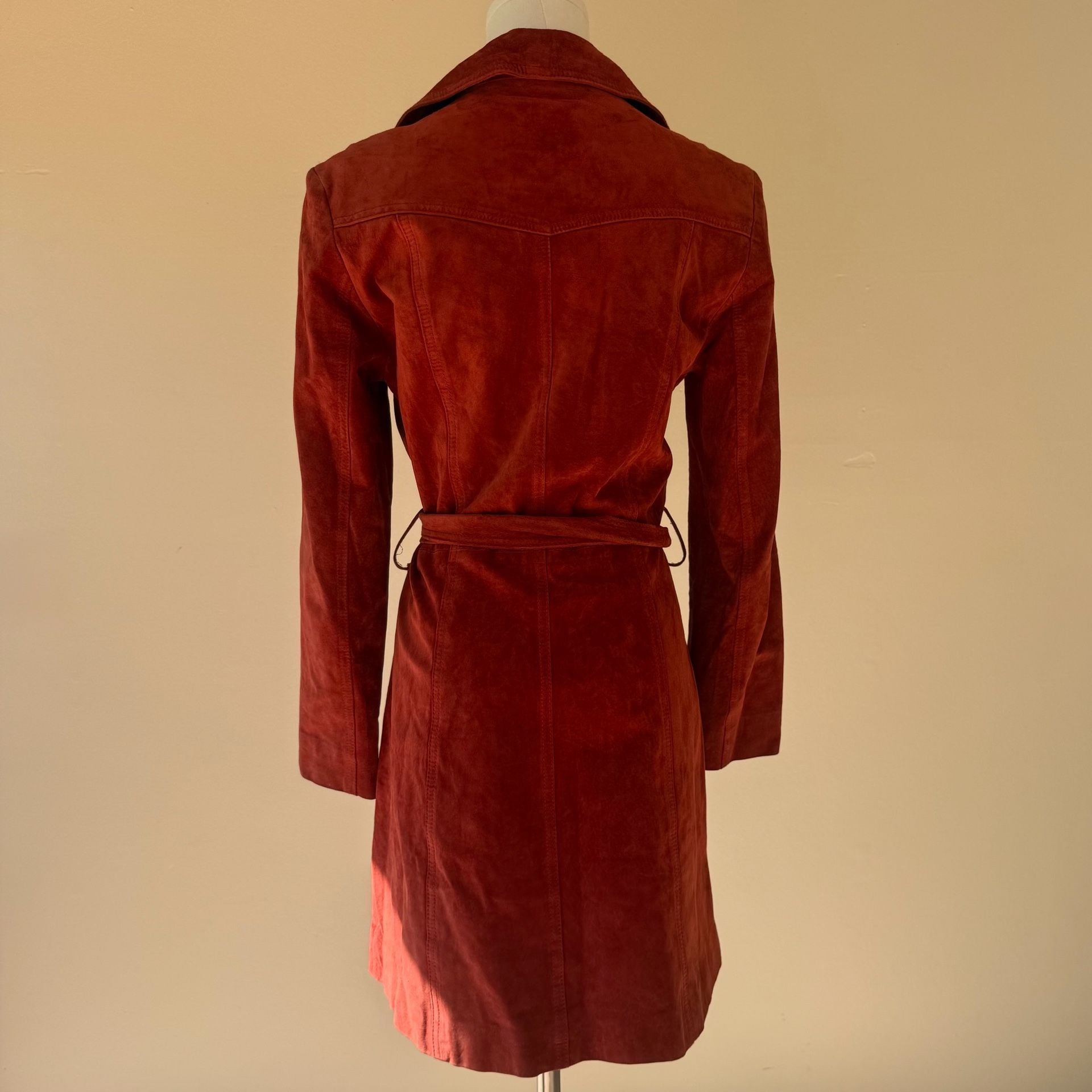 Red Suede Leather Trench Coat Belted John Carlisle 6