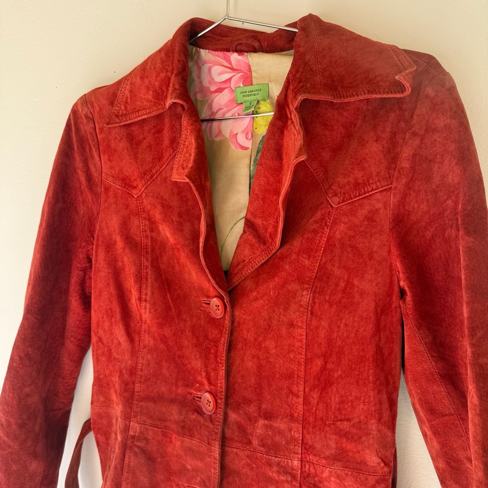 Red Suede Leather Trench Coat Belted John Carlisle 10