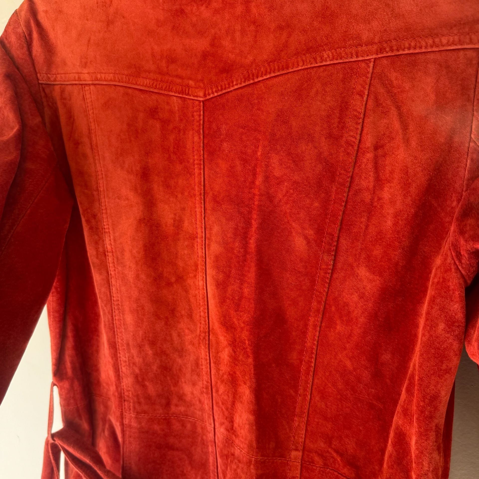 Red Suede Leather Trench Coat Belted John Carlisle 11