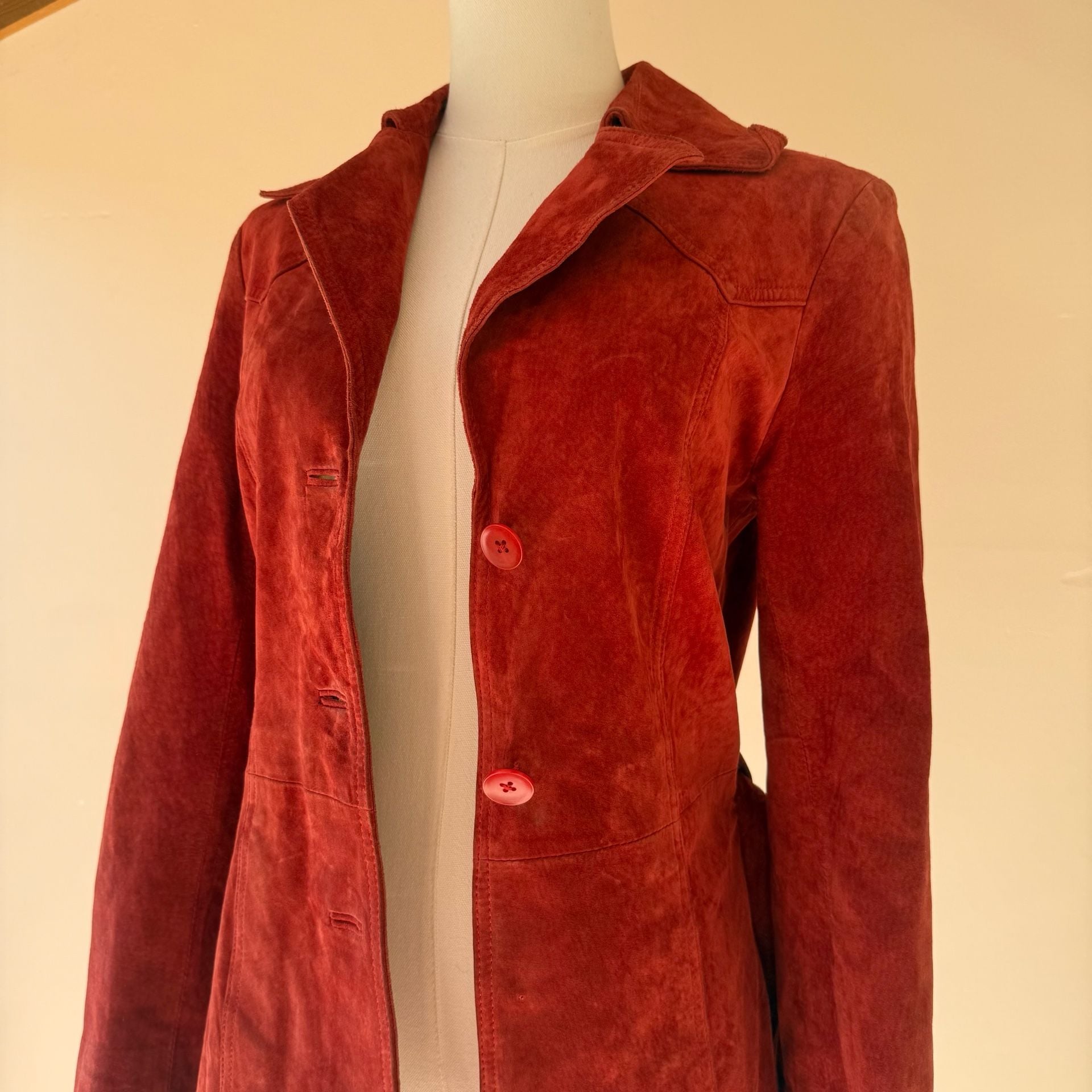 Red Suede Leather Trench Coat Belted John Carlisle 14