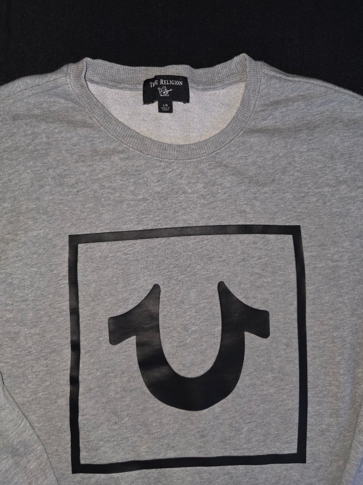 True Religion Sweatshirt Size L Grey Black Box Logo Crewneck 2