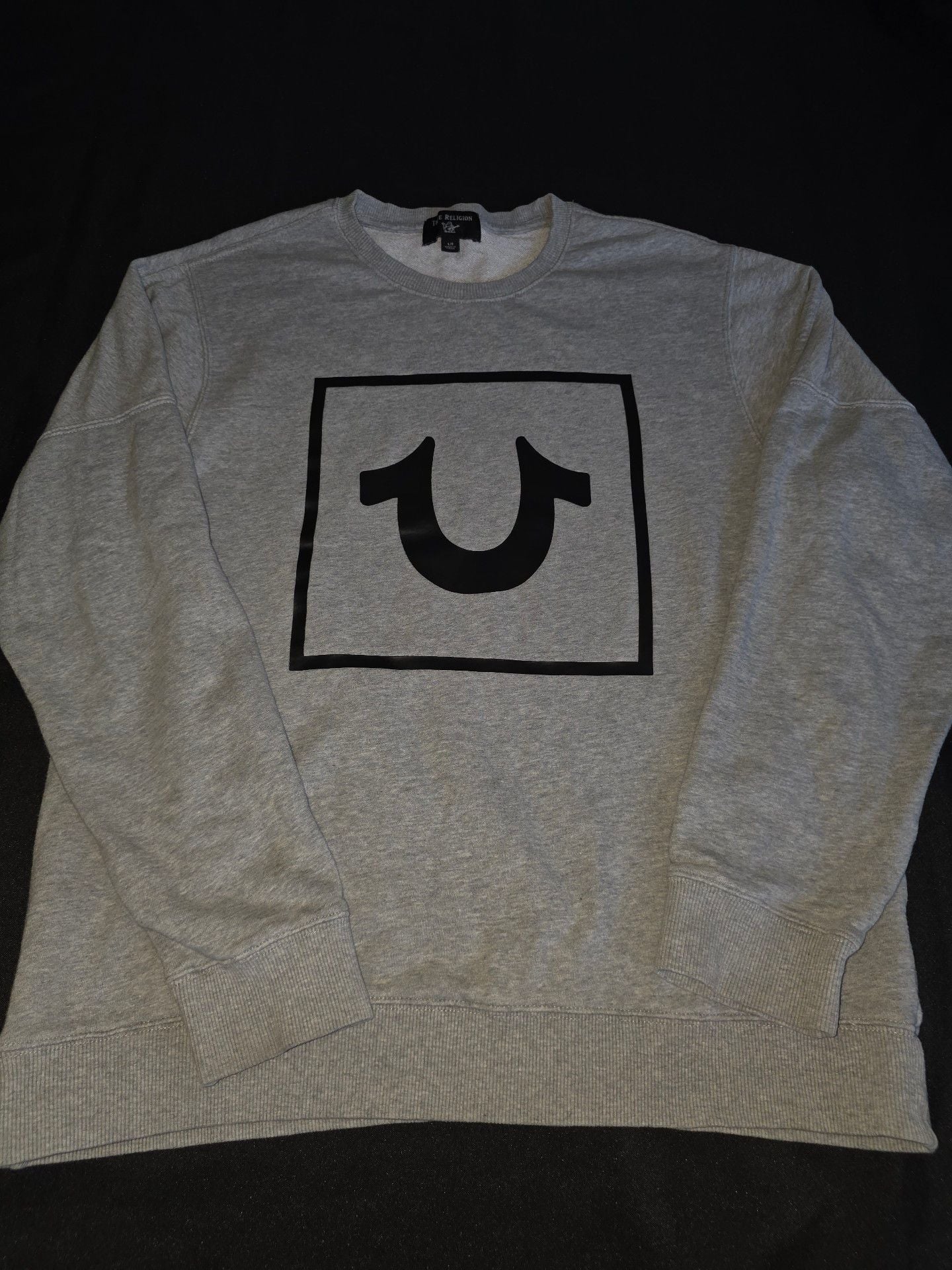 True Religion Sweatshirt Size L Grey Black Box Logo Crewneck 3