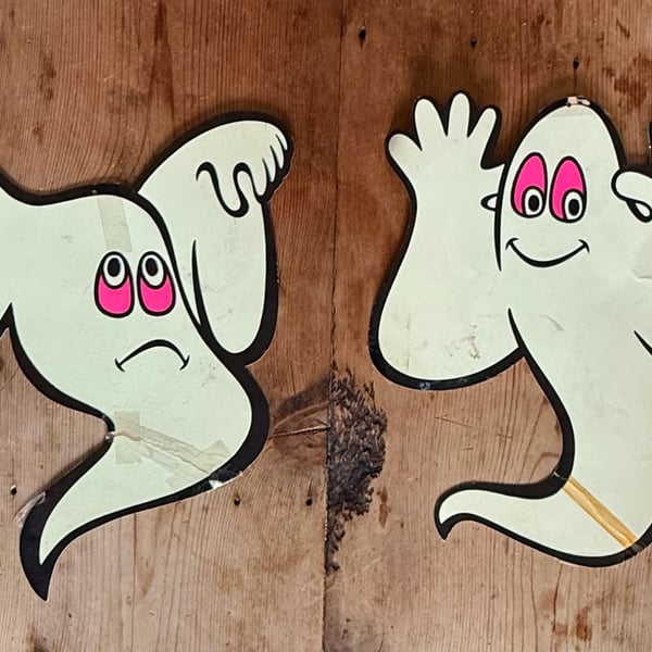 Vintage Beistle Glow In The Dark Ghost Cutouts - Set Of 2