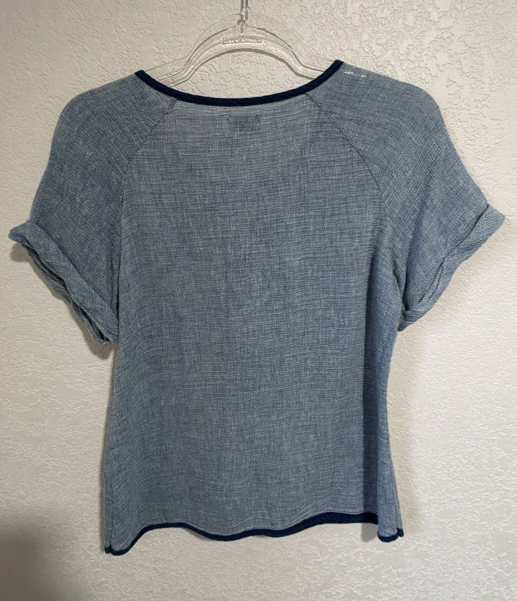 FRAME Shirt Size S Blue Linen Cotton Lace Up Top 4