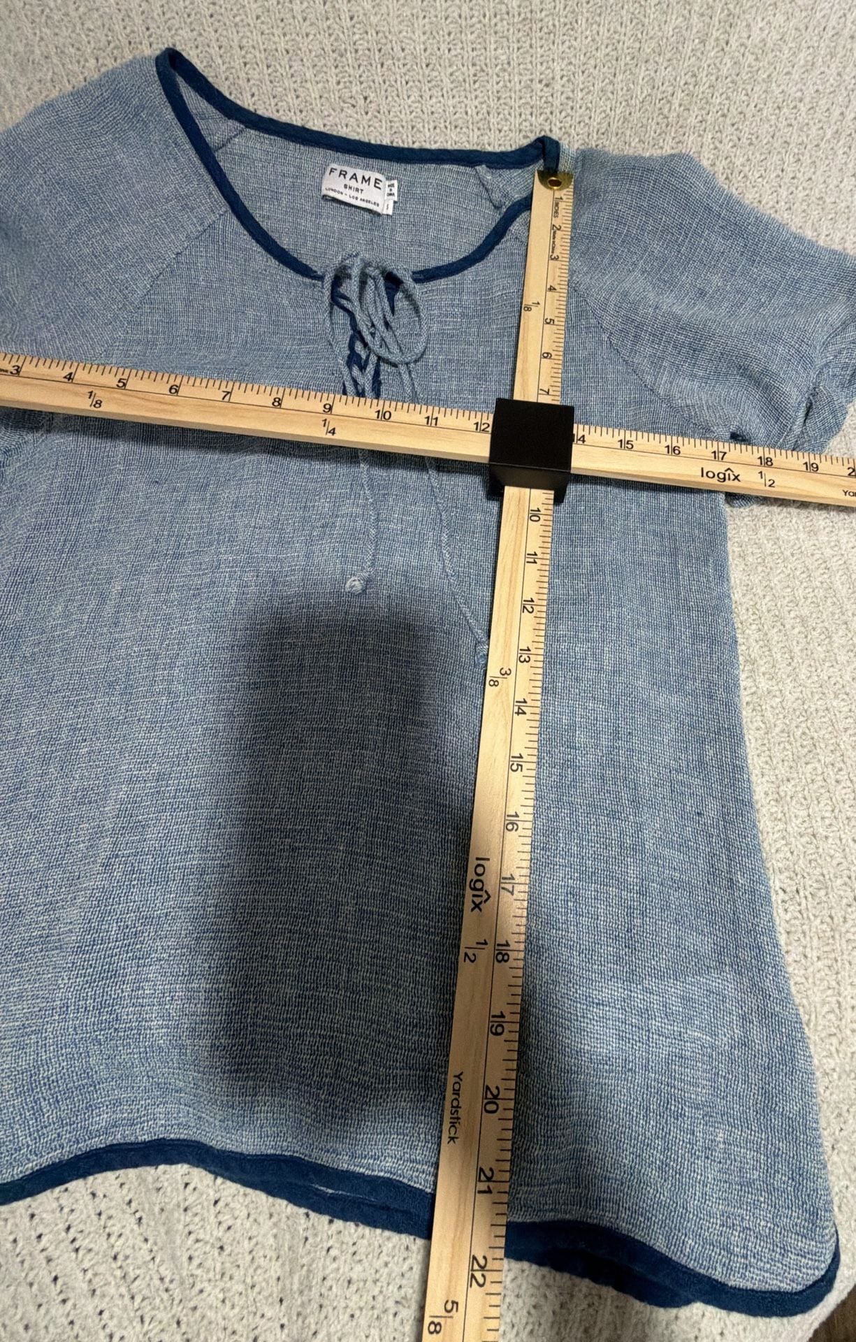 FRAME Shirt Size S Blue Linen Cotton Lace Up Top 6