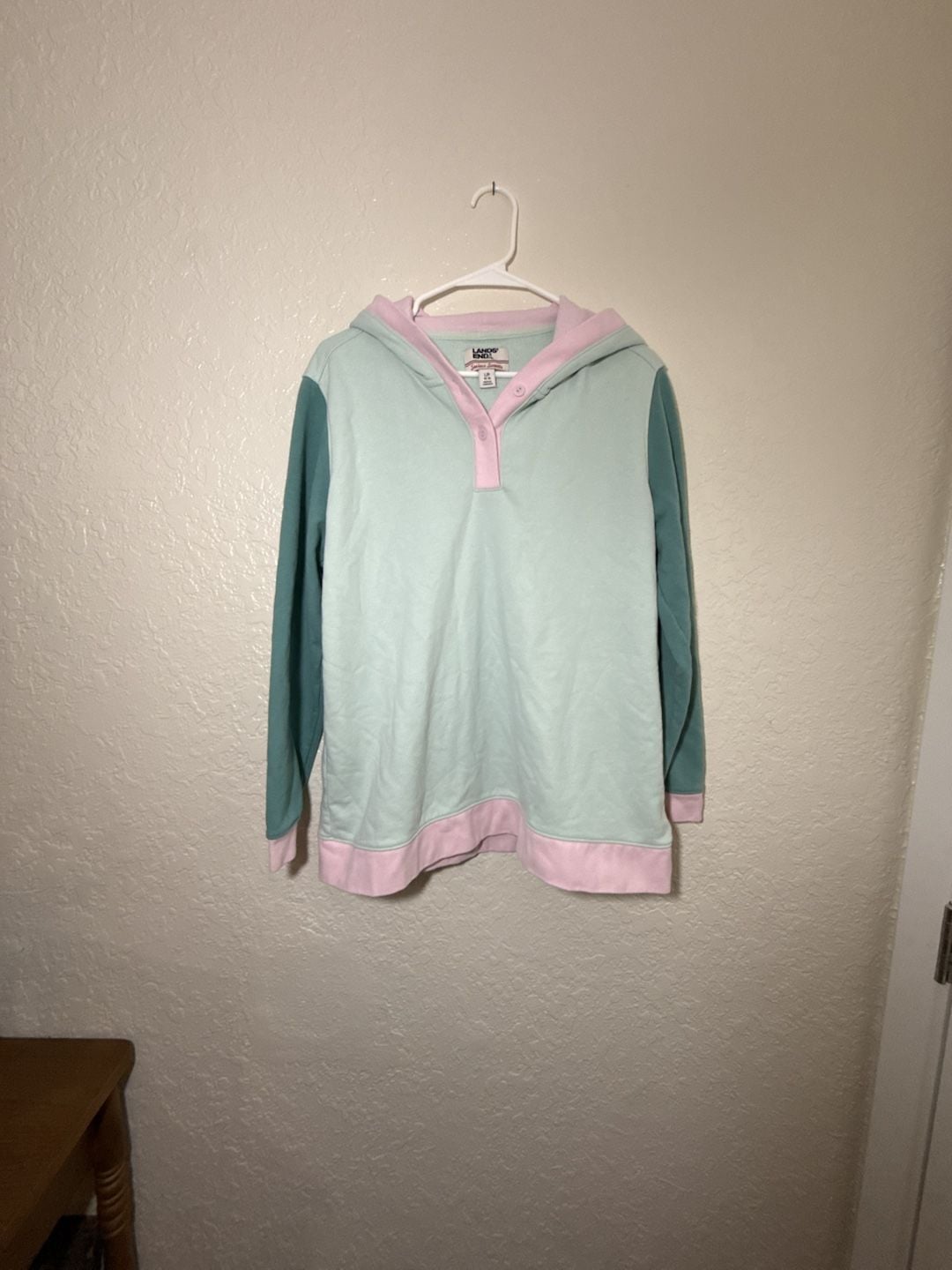 Lands End Serious Sweats Button Hoodie Size L 14-16 Pastel Colorblock 2