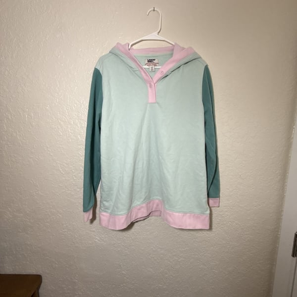 Lands End Serious Sweats Button Hoodie Size L 14-16 Pastel Colorblock