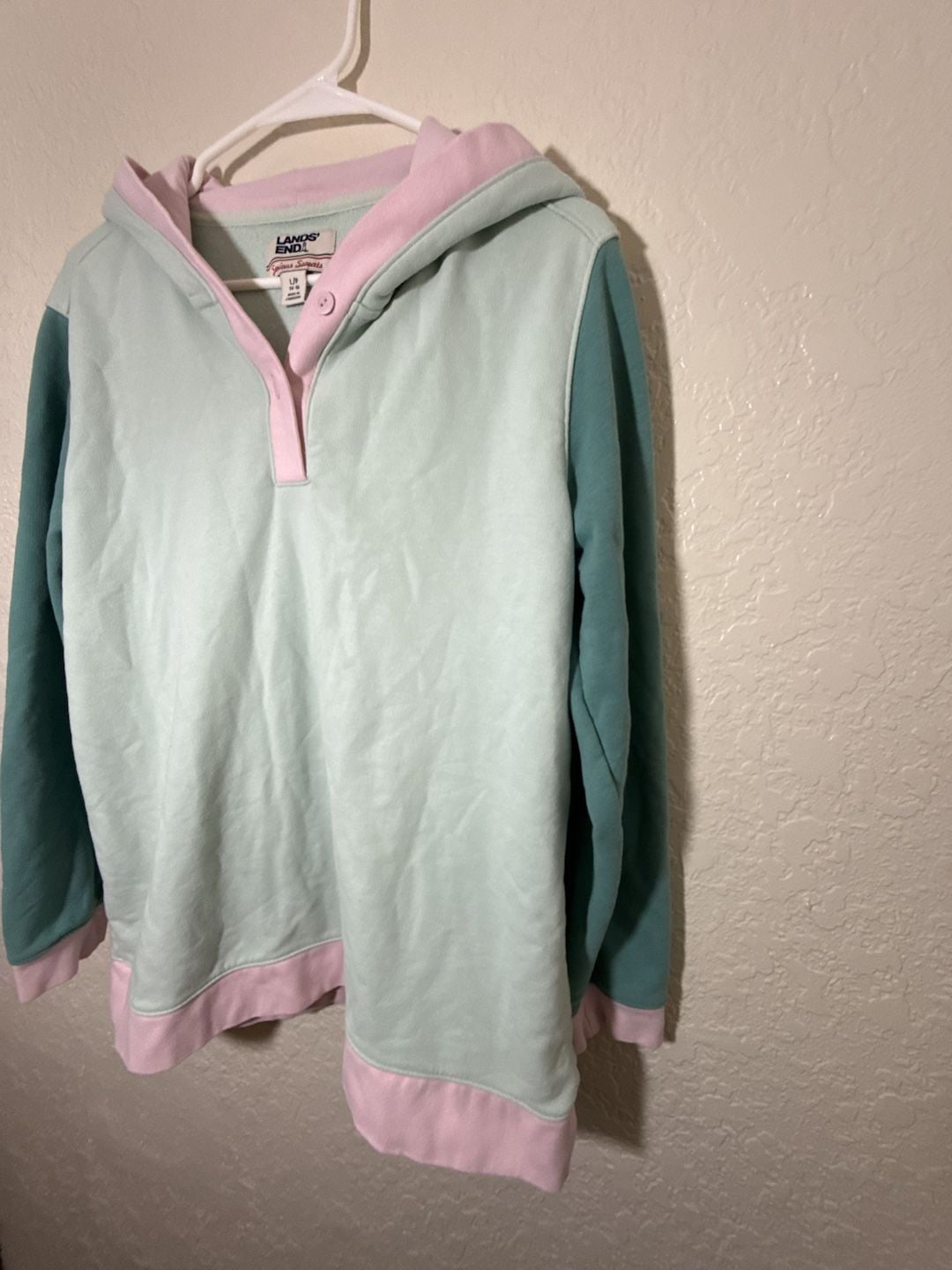 Lands End Serious Sweats Button Hoodie Size L 14-16 Pastel Colorblock 5
