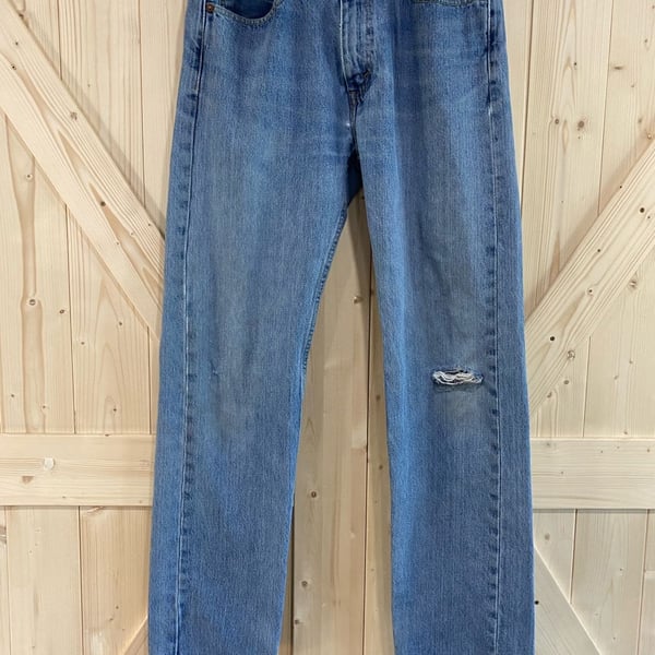 Levi's 505 Regular Fit Jeans W34 L34 Blue Distressed Denim