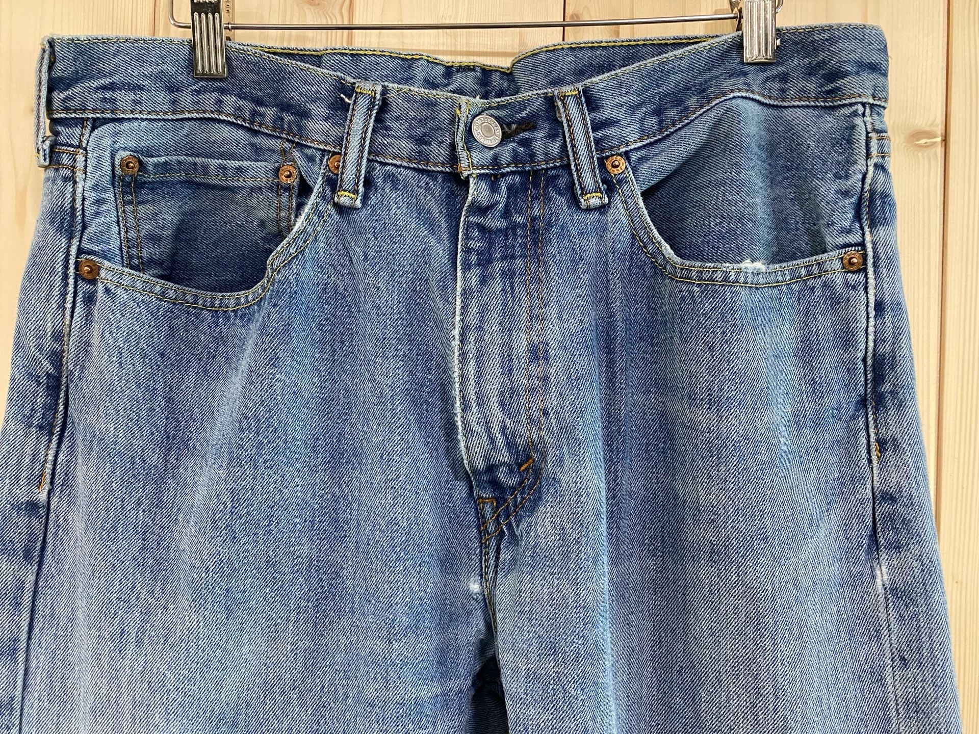 Levi's 505 Regular Fit Jeans W34 L34 Blue Distressed Denim 5