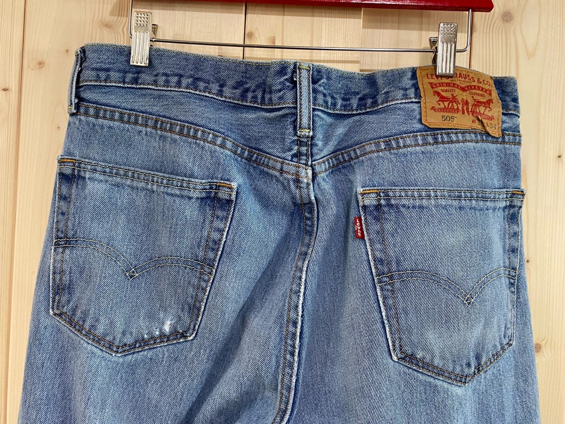 Levi's 505 Regular Fit Jeans W34 L34 Blue Distressed Denim 6