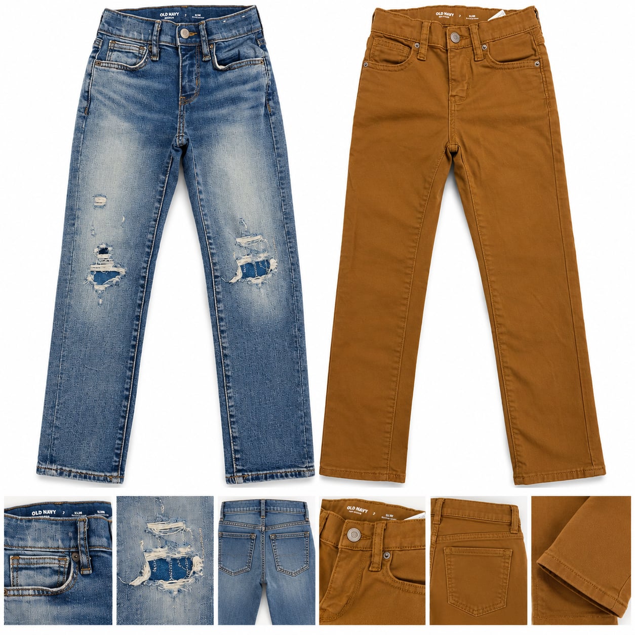 Old Navy Boys Jeans Lot Size 7 Slim 360 Stretch Blue and Brown 2 Pairs 1
